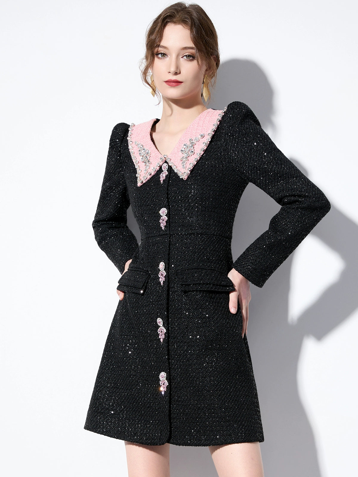 Black Pink bijou Dress【AUI】ブラックピンクビジュードレス