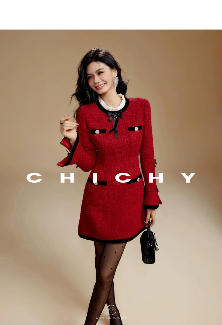 Red Vintage Ladylike One-piece  【CHICHY】レッドヴィンテージレディライクワンピース