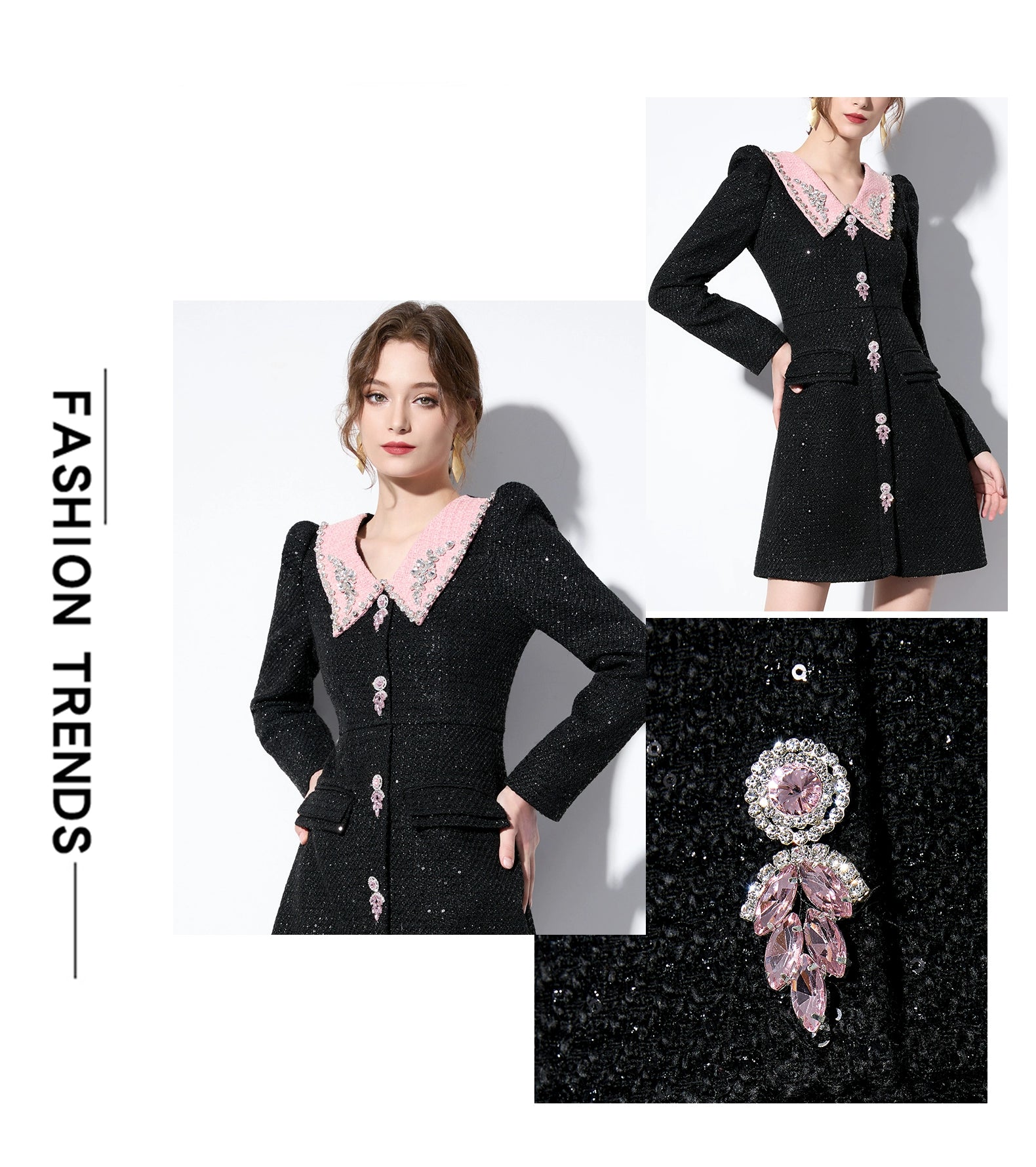 Black Pink bijou Dress【AUI】ブラックピンクビジュードレス
