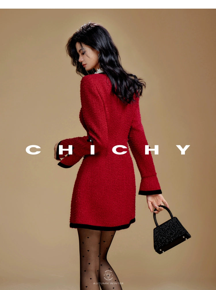 Red Vintage Ladylike One-piece  【CHICHY】レッドヴィンテージレディライクワンピース