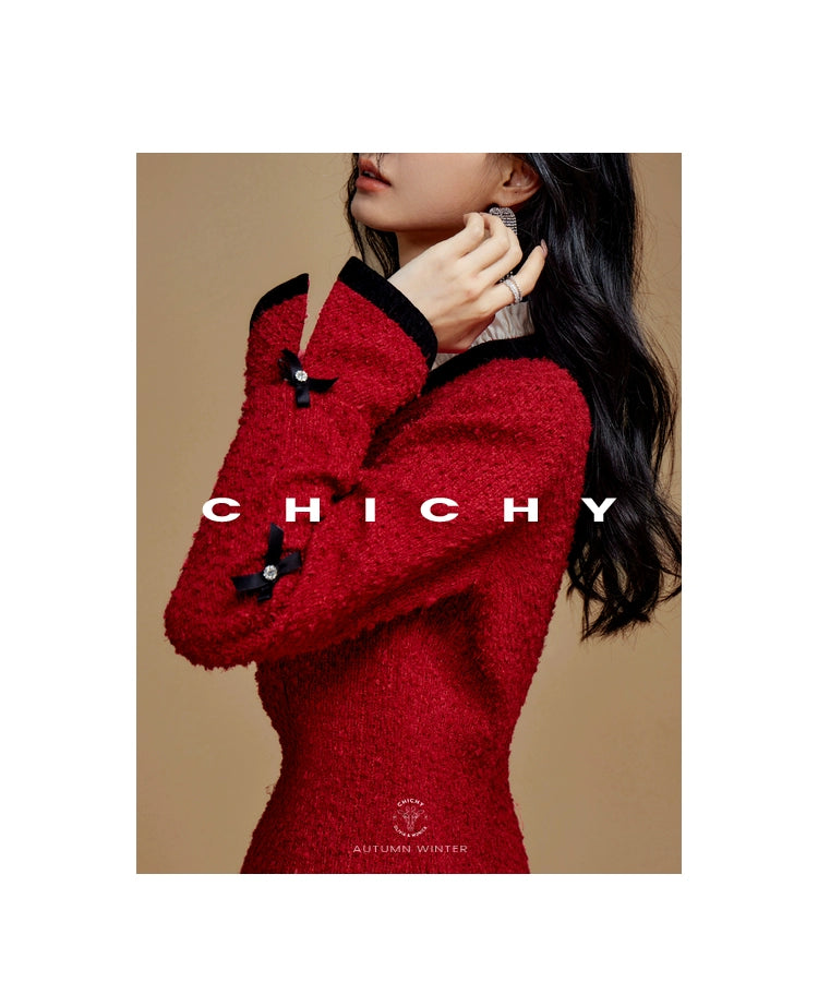 Red Vintage Ladylike One-piece  【CHICHY】レッドヴィンテージレディライクワンピース