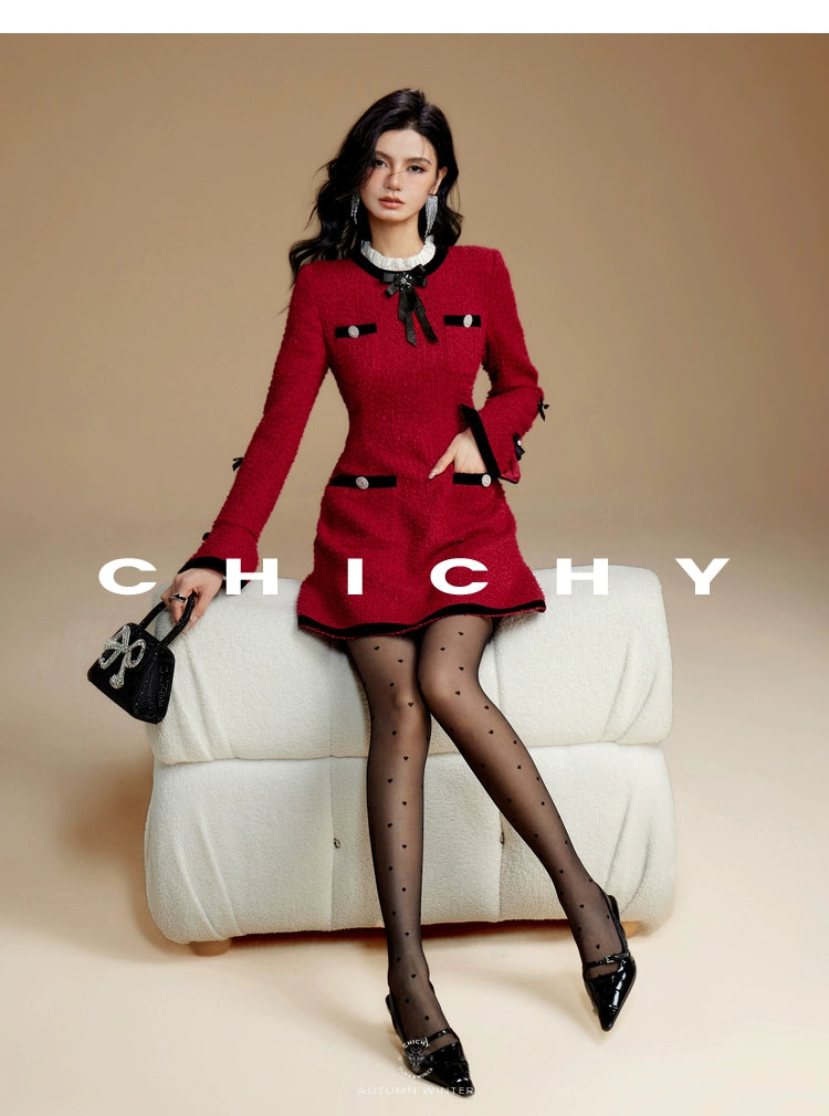 Red Vintage Ladylike One-piece  【CHICHY】レッドヴィンテージレディライクワンピース