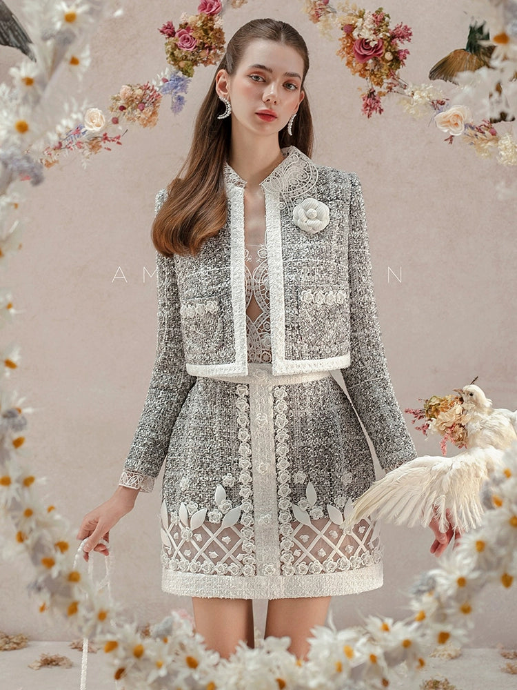 Lace Print Deluxe Suit Dress【AMY STORE】レースプリントハイクラススーツドレス